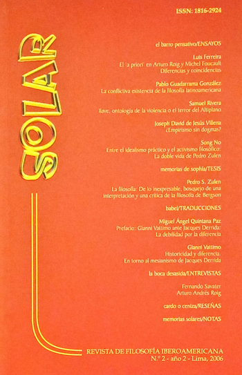 REVISTA DE FILOSOFÍA IBEROAMERICANA SOLAR N°2, AÑO 2, LIMA 2006