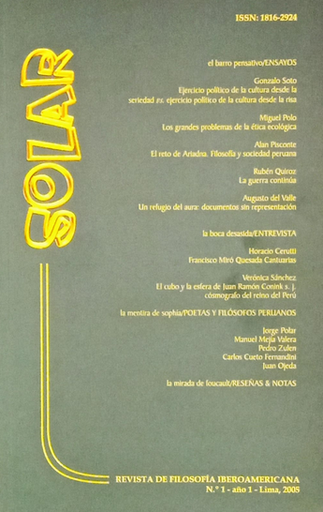 [9771816292002] REVISTA DE FILOSOFÍA IBEROAMERICANA SOLAR N°1, AÑO 1, LIMA 2005