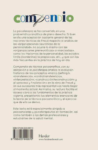 [9788425440670] COMPENDIO DE TÉCNICA PSICOANALÍTICA